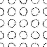 modèle sans couture avec forme de cercles de gribouillis brosse dessinés à la main croquis noir sur fond blanc. texture grunge abstraite. illustration vectorielle vecteur