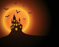 Halloween citrouilles avec lune sur Orange nuit Contexte. illustration pouvez être utilisé pour enfants vacances conception, cartes, faire-part, bannières. vacances carte avec jack o' lanternes, chauves-souris et noir araignée. vecteur