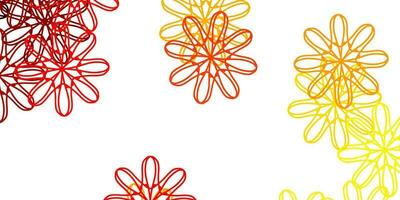 motif de doodle vecteur rouge et jaune clair avec des fleurs.