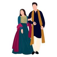 vecteur vecteur mignonne Indien couple dessin animé dans traditionnel robe posant pour mariage invitation carte conception