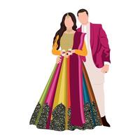 vecteur vecteur mignonne Indien couple dessin animé dans traditionnel robe posant pour mariage invitation carte conception