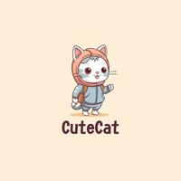 mignonne adorable dessin animé chat portant une veste avec pastel couleurs. chat portant veste mascotte logo vecteur illustration