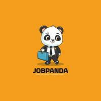 mignonne adorable dessin animé Panda portant une costume et porter une sac. Panda portant costume mascotte logo vecteur illustration