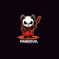 mignonne adorable dessin animé Panda étant une diable porter une bâton. Panda dans rouge fantôme mascotte logo vecteur illustration