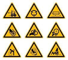 Étiquettes de symboles de danger d'avertissement triangulaires sur fond blanc vecteur