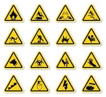 Les étiquettes de symboles de danger d'avertissement signent isoler sur fond blanc, illustration vectorielle vecteur