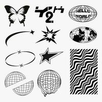 y2k conception projets, globes, papillon, étoiles, abstrait forme pour t chemise rue porter mode et y2k élément style vecteur