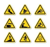 Étiquettes de symboles de danger d'avertissement triangulaires sur fond blanc vecteur