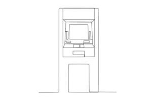 au m, en espèces machine, banque un ligne art. continu ligne dessin de banque, argent, finance, financier, paiement, données, des économies, économique, richesse, crédit avec un une inscription, caractères, manuscrit. vecteur