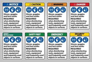 gants, lunettes et masques requis signe sur fond blanc, illustration vectorielle eps.10 vecteur