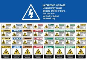 un contact de tension dangereux peut provoquer un choc électrique ou un signe de brûlure sur fond blanc vecteur