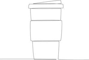 Célibataire continu ligne dessin papier tasse café. vite nourriture vecteur