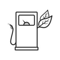 bio carburant pompe station icône, vert énergie concept, éco de l'essence, vert gaz avec feuilles, mince ligne symbole sur blanc Contexte - vecteur illustration.