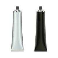 Vide réaliste blanc et noir métal tube. pour produits de beauté, onguents, crème, dentifrice, colle. vecteur. séparé éléments. argent aluminium nettoyer tube isolé. vecteur