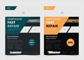 modèle de flyer de service de réparation de smartphone. modèle d'affiche de flyer de réparation de téléphone portable. dépliant de service de réparation de téléphone. exemple de dépliant sur le service de réparation de smartphone et idées vecteur