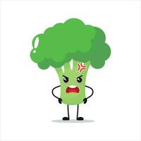 mignonne en colère brocoli personnage. marrant furieux brocoli dessin animé émoticône dans plat style. légume emoji vecteur illustration