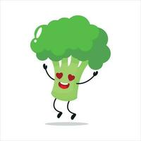 mignonne content brocoli personnage. marrant tomber dans l'amour brocoli dessin animé émoticône dans plat style. légume emoji vecteur illustration