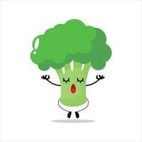 mignonne se détendre brocoli personnage. marrant yoga brocoli dessin animé émoticône dans plat style. légume emoji méditation vecteur illustration