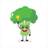 mignonne intelligent brocoli personnage. marrant brocoli eu inspiration idée dessin animé émoticône dans plat style. légume emoji vecteur illustration