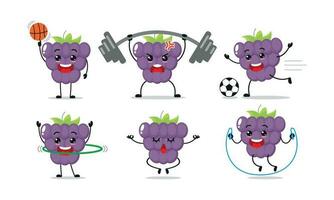 en bonne santé grain de raisin exercice sport différent activité vecteur illustration autocollant personnage gymnase