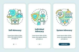 les types de plaidoyer l'intégration mobile app filtrer. légal protection procédure pas à pas 3 pas modifiable graphique instructions avec linéaire concepts. interface utilisateur, ux, gui modèle vecteur