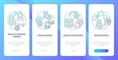 héréditaire chronique maladies bleu pente l'intégration mobile app filtrer. procédure pas à pas 4 pas graphique instructions avec linéaire concepts. interface utilisateur, ux, gui modèle vecteur