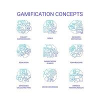 gamification bleu pente concept Icônes ensemble. l'intégration de jouer éléments dans non Jeu contextes idée mince ligne Couleur illustrations. isolé symboles vecteur