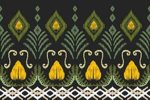 abstrait ikat art sans couture modèle sur noir Contexte aztèque géométrique art conception pour tapis, fonds d'écran, vêtements, enveloppements, tissus, couvertures, textiles vecteur