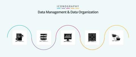 Les données la gestion et Les données organisation glyphe 5 icône pack comprenant réseau. données. base de données. Statistiques. tableau de bord vecteur