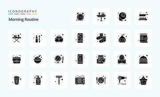 25 pack d'icônes de glyphe solide de routine du matin vecteur