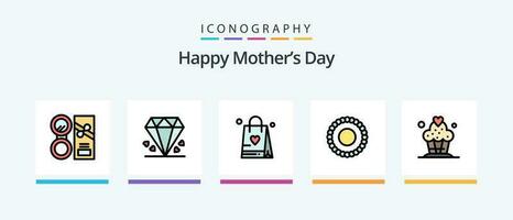 content les mères journée ligne rempli 5 icône pack comprenant Rose. fleur . fragrance . cosmétique. Créatif Icônes conception vecteur