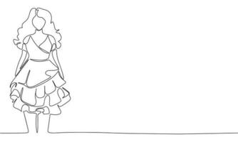 un continu ligne dessin de Jeune femme dans magnifique robe. mode concept bannière. Célibataire ligne dessiner conception vecteur illustration