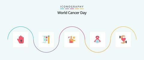monde cancer journée plat 5 icône pack comprenant étapes. maladie. hôpital. virus. cancer vecteur