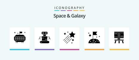 espace et galaxie glyphe 5 icône pack comprenant . science. espace. planche. espace. Créatif Icônes conception vecteur