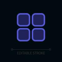 mobile app menu pixel parfait morphisme du verre ui icône pour foncé thème. quatre carré. Couleur rempli ligne élément avec transparence. isolé vecteur pictogramme pour nuit mode. modifiable caressé