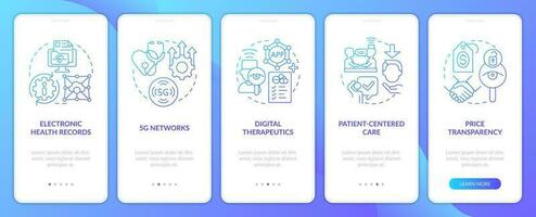 soins de santé industrie les tendances bleu pente l'intégration mobile app filtrer. procédure pas à pas 5 pas graphique instructions avec linéaire concepts. interface utilisateur, ux, gui modèle vecteur