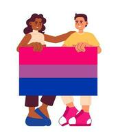 attrayant gens avec bisexuel fierté drapeau semi plat Couleur vecteur personnages. lgbt communauté. modifiable plein corps gens partager soutien sur blanche. Facile dessin animé place illustration pour la toile graphique conception