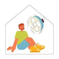 homme séance en dessous de plafond ventilateur à Accueil semi plat Couleur vecteur personnage. cool vers le bas chaleur dans appartement. modifiable plein corps la personne sur blanche. Facile dessin animé place illustration pour la toile graphique conception