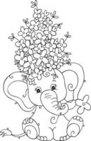 mignonne l'éléphant avec fleurs sur tête coloration page vecteur