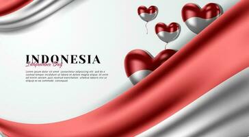 Indonésie indépendance journée avec mignonne ballon et ondulé drapeau vecteur Contexte conception