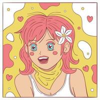 mignonne content rose cheveux fille illustration vecteur