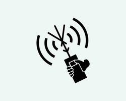 ordinateur de poche Satellite radio la communication walkie talkie signal noir blanc silhouette signe symbole icône graphique clipart ouvrages d'art illustration pictogramme vecteur