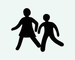 les enfants icône enfant enfant des gamins jouer en jouant piéton traversée vecteur noir blanc silhouette symbole signe graphique clipart ouvrages d'art illustration pictogramme