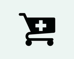 médical achat icône. médicament pharmacie soins de santé drogue pousser Chariot en ligne achats check-out icône signe symbole ouvrages d'art graphique illustration clipart vecteur