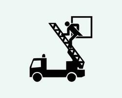 urgence Feu un camion porter secours échelle fenêtre bâtiment noir blanc silhouette signe symbole icône graphique clipart ouvrages d'art illustration pictogramme vecteur