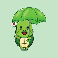 mignonne tortue en portant parapluie dessin animé vecteur illustration.
