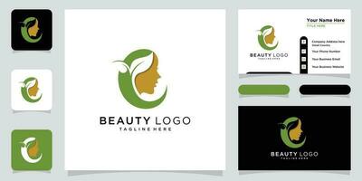 beauté logo avec femme style et affaires carte conception modèle prime vecteur