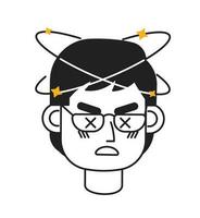 asiatique lunettes homme sentiment étourdi monochrome plat linéaire personnage diriger. Masculin avec vertige. modifiable contour main tiré Humain visage icône. 2d dessin animé place vecteur avatar illustration pour animation