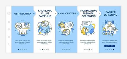 modèle de vecteur d'intégration de diagnostic de maladies génétiques. site Web mobile réactif avec des icônes. page Web pas à pas, écrans en 5 étapes. tester le concept de couleur de la maladie avec des illustrations linéaires