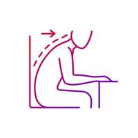 icône de vecteur linéaire dégradé de position assise inclinée vers l'avant. épaules et posture arrondies. posture non soutenue. symboles de couleur de ligne mince. pictogramme de style moderne. dessin de contour isolé de vecteur